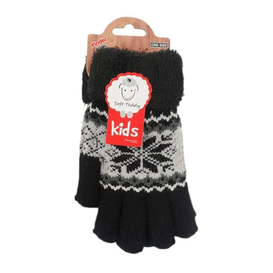 Kinderhandschuhe mit Soft Teddy » gefütterte Kinder Handschuhe » Fingerhandschuhe Angori » Kinder Winterhandschuhe » Strickhandschuhe mit Norweger Stern