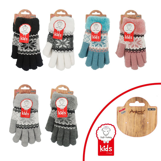 Kinderhandschuhe mit Soft Teddy » gefütterte Kinder Handschuhe » Fingerhandschuhe Angori » Kinder Winterhandschuhe » Strickhandschuhe mit Norweger Stern