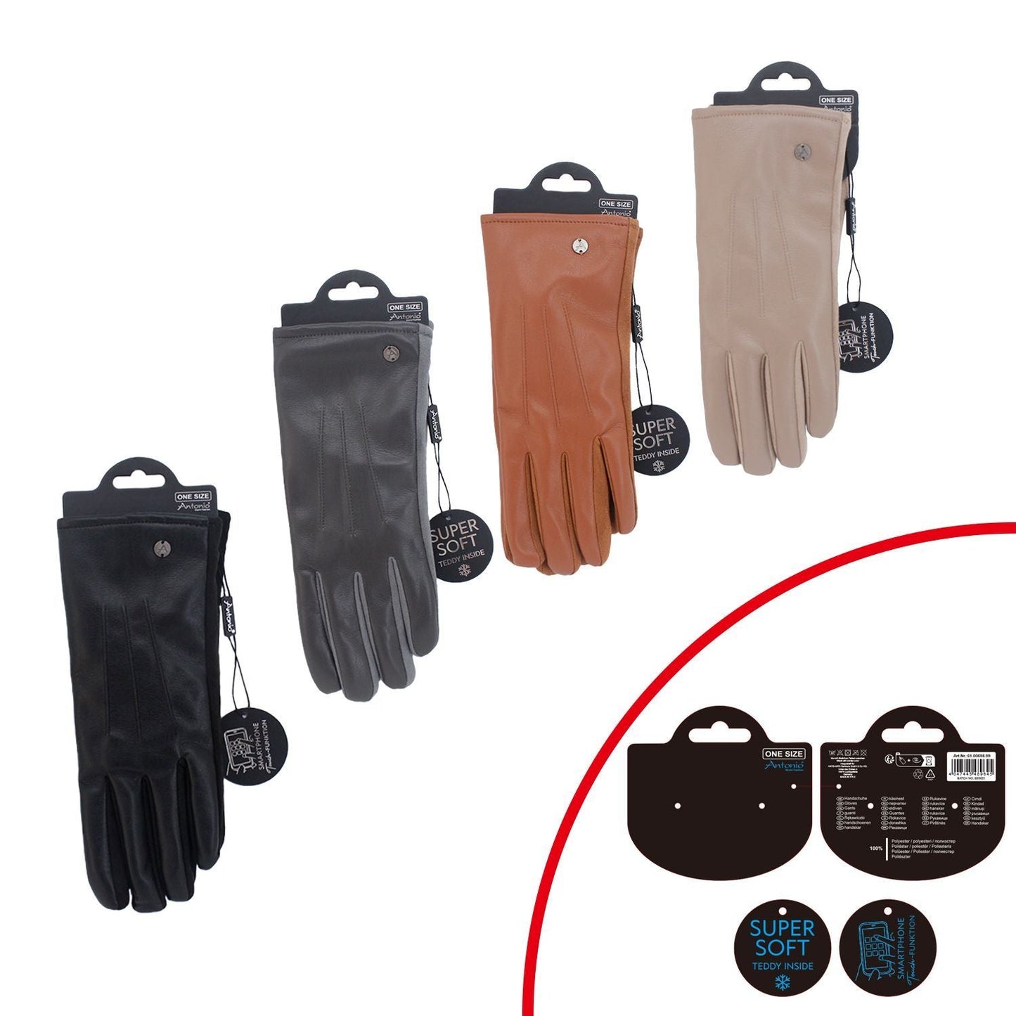 Gefütterte Winter Damen Handschuhe » Kunstleder PU Nappa » Fingerhandschuhe Teddy Fell Innenfutter I Winterhandschuhe mit Teddyfell » Touchfunktion