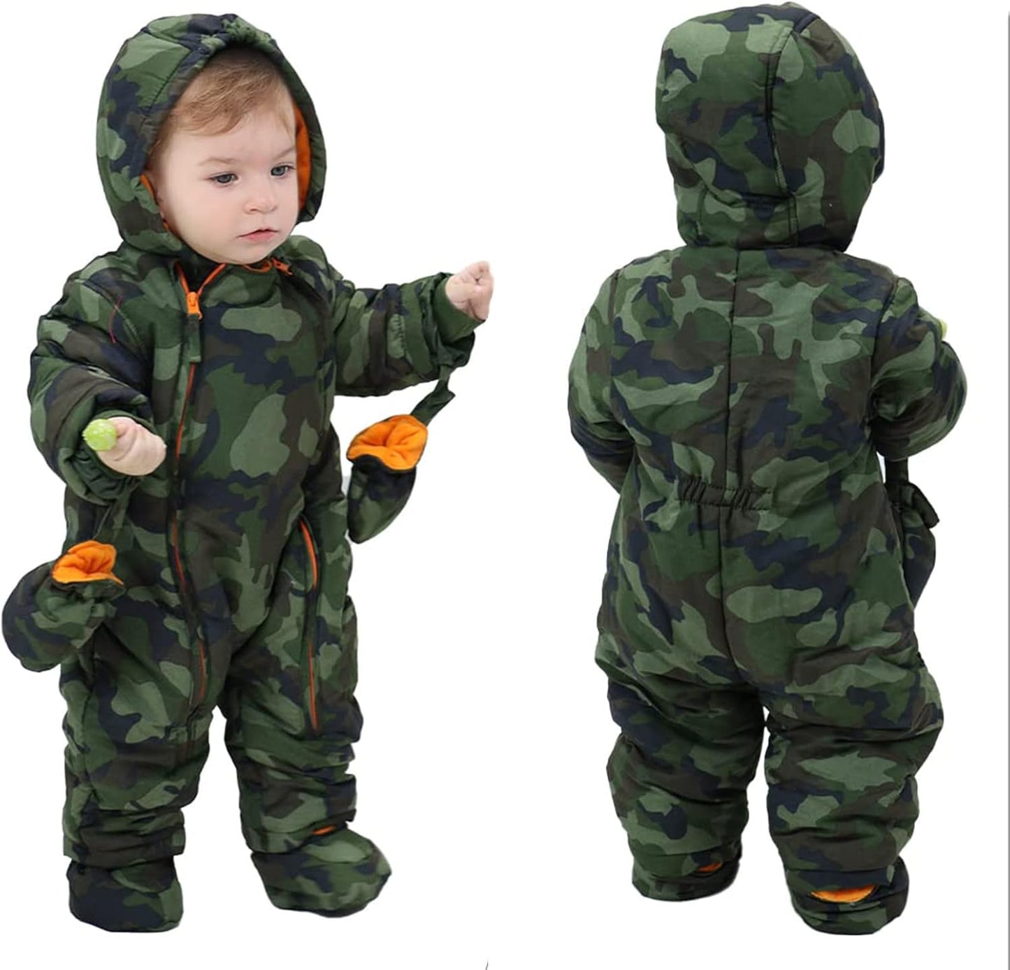 Baby Winter Overall Mit Kapuze Schneeanzüge mit Handschuhen und Füßlinge Mädchen Jungen Warm Kleidungsset