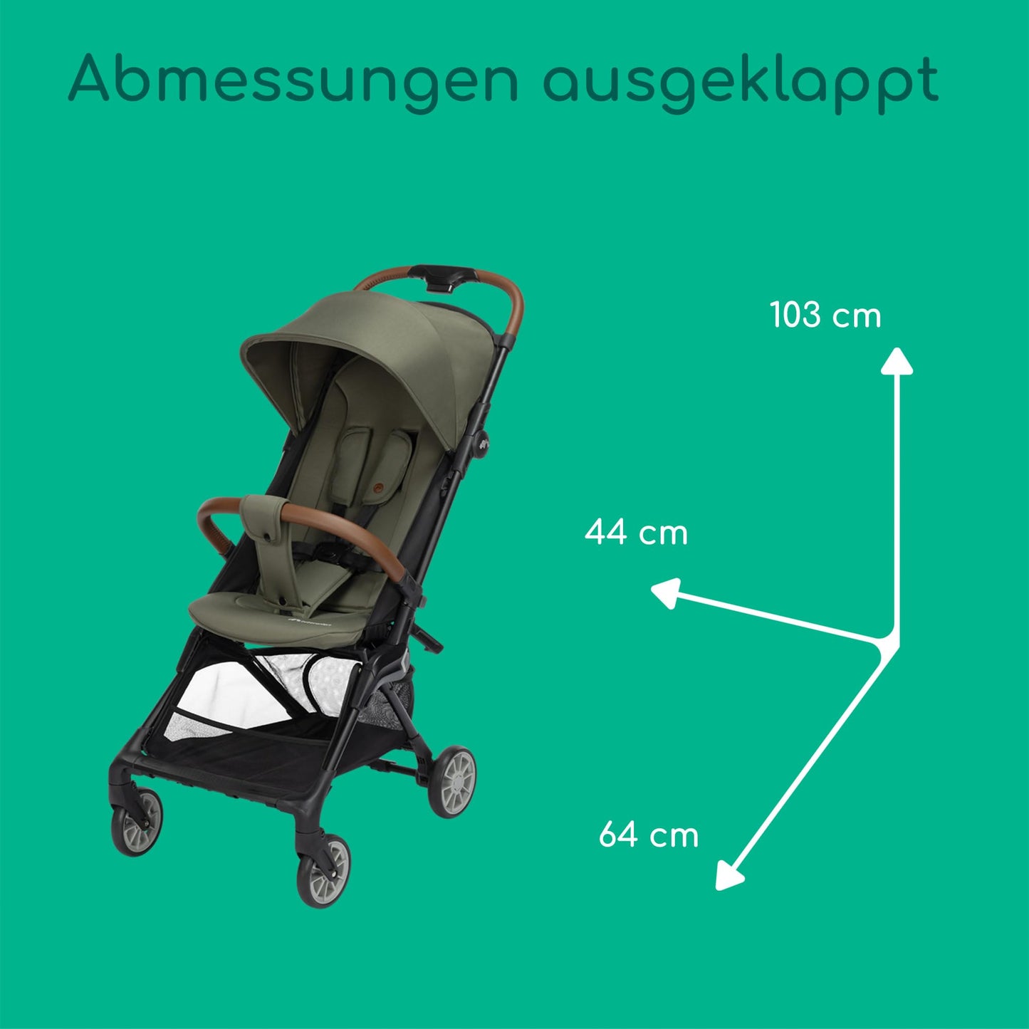 Bebeconfort Zephir, kompakter Baby Kinderwagen, 0–4 Jahre (bis zu 22 kg), leichter Reise Buggy (4,5 kg), in Kabinengröße, flacher und verstellbarer Sitz, Aufbewahrungskorb, Mineral Green