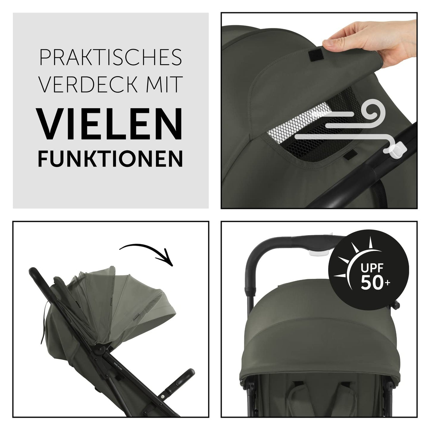 Hauck Travel N Care Dark Olive Kinderwagen – Leichter Reise Buggy für Kinder ab Geburt bis 22 kg mit Liegefunktion, kompakt und UPF 50+