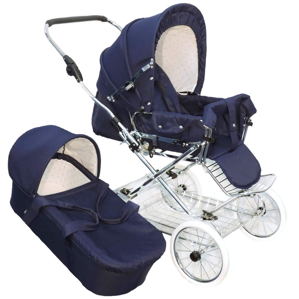 EICHHORN Kinderwagen Kombikinderwagen Komplett-Set, 0-3 Jahre, umbaubar zum Sportwagen, inklusive Babytragetasche, EVA-Rad, marineblau