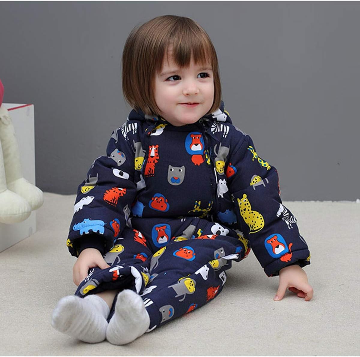 Baby Winter Overall Mit Kapuze Schneeanzüge mit Handschuhen und Füßlinge Mädchen Jungen Warm Kleidungsset