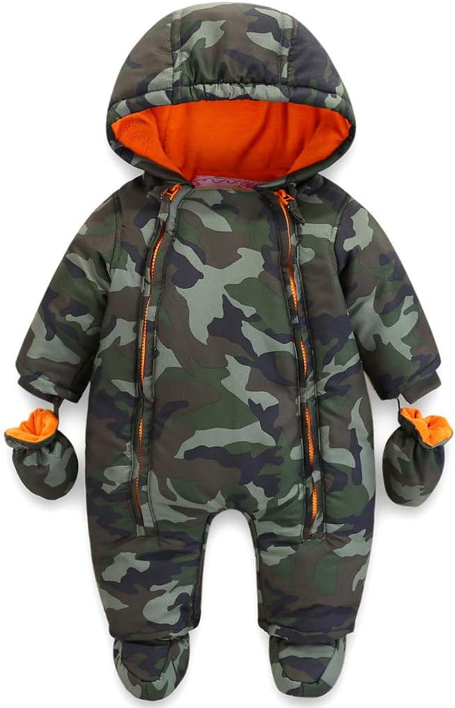 Baby Winter Overall Mit Kapuze Schneeanzüge mit Handschuhen und Füßlinge Mädchen Jungen Warm Kleidungsset