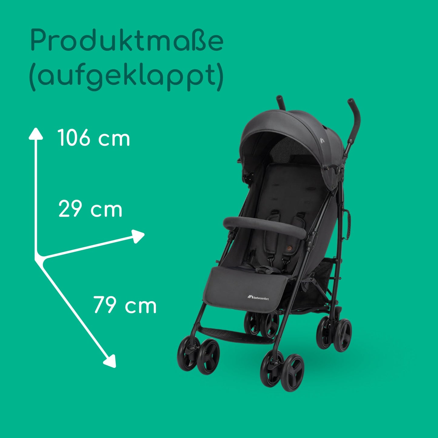 Bebeconfort Rainbow, Kinderwagen, Kompakt und Wendig, 6 Monaten bis 4 Jahre, bis zu 22 kg, Mineral Graphite