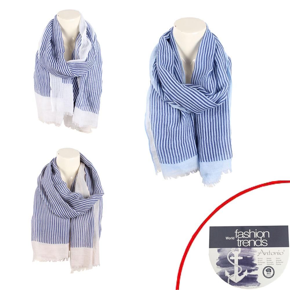 Sommer Damen Schal » Maritime Streifen » leichter Sommerschal 180 x 70 cm » Halstuch mit blauen Streifen » Damenschal weich & dünn