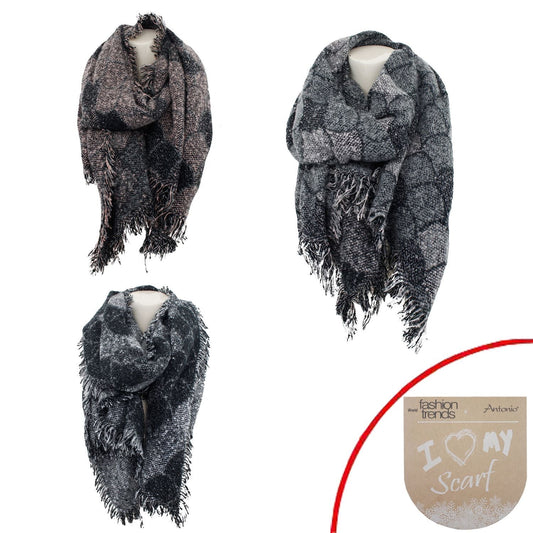 Winter Damen Schal » Winterschal High Volume » Damenschal Lurex » Fransenschal mit Drachenhaut Optik