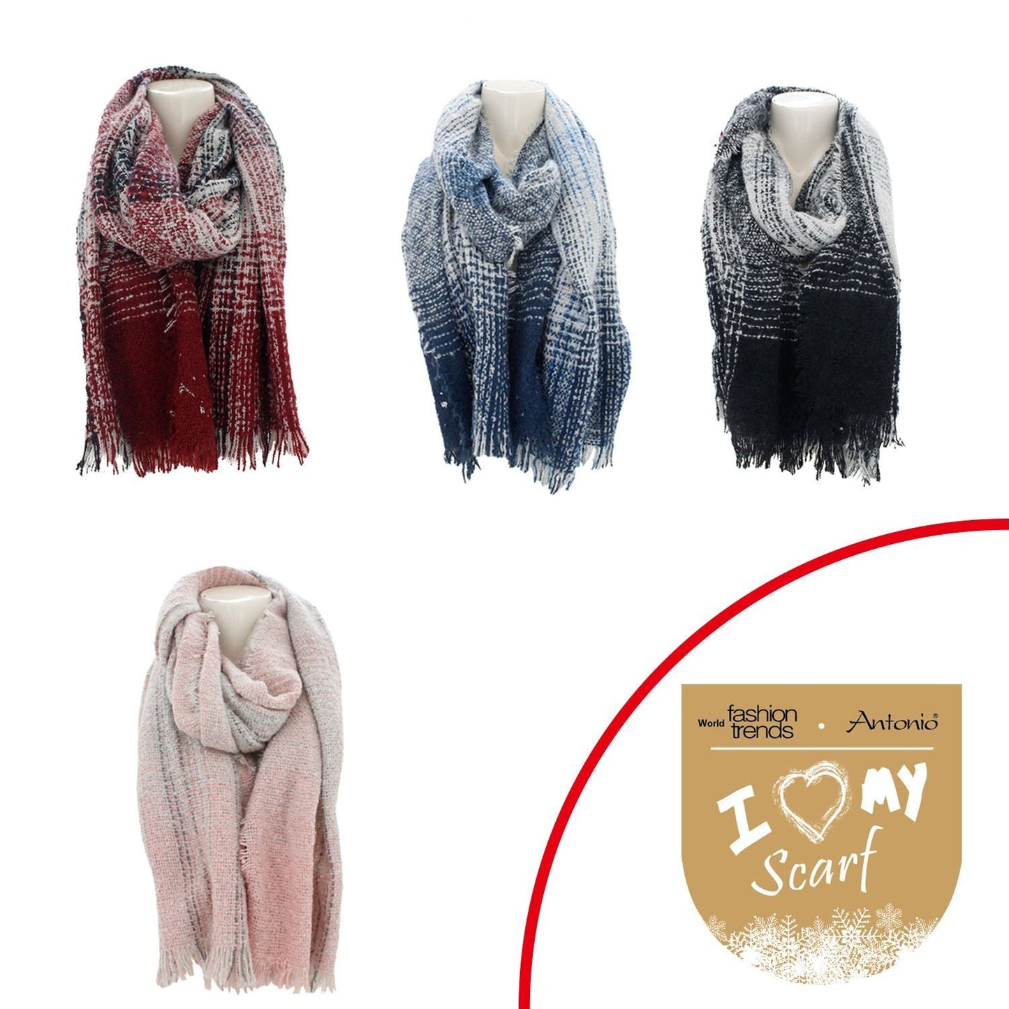 Winter Damen Schal » Strickschal » Damenschal mit Highlights » schimmerndes Muster » Fransenschal 188 x 68 cm