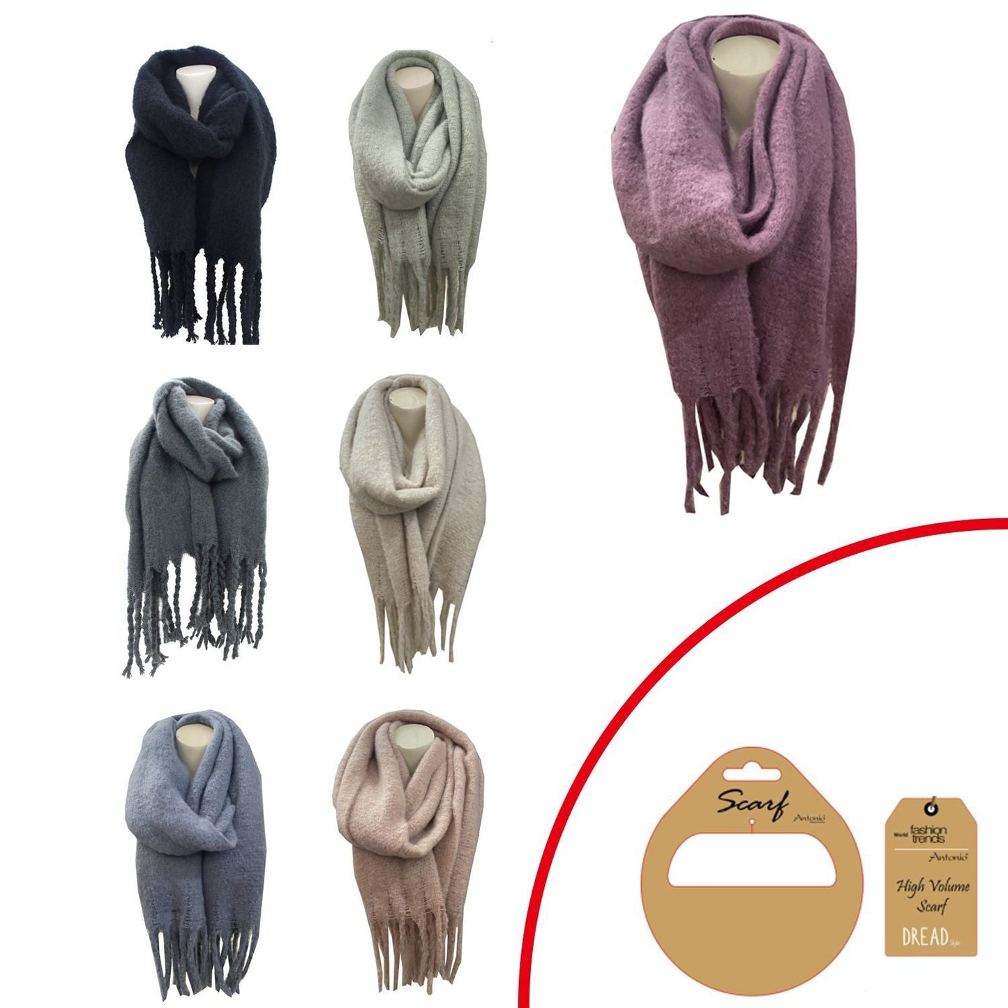 Winter Damen Schal » Winterschal Dread Style einfarbig » Fransenschal 180 x 50 cm » warmer Damenschal mit dicken Fransen » Hohes Volumen