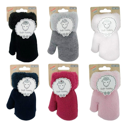 Kinder Fäustlinge » Winter Teddy Handschuhe | Kinderhandschuhe weich gefüttert | Strickhandschuhe warm