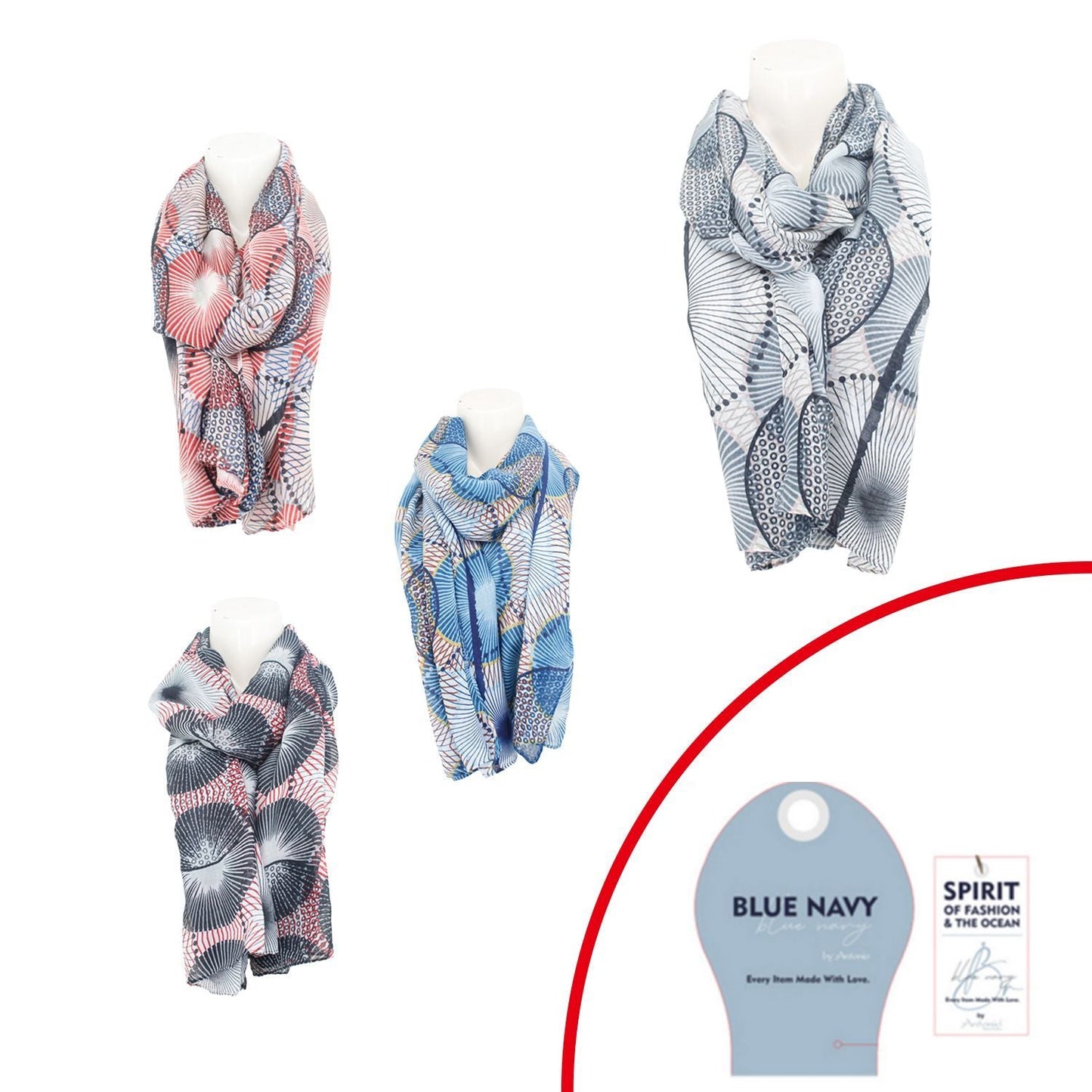 Sommer Damen Schal » Blue Navy Löwenzahn Design » leichter Sommerschal 180 x 90 cm » Halstuch mit abstraktem Muster » Damenschal weich & dünn