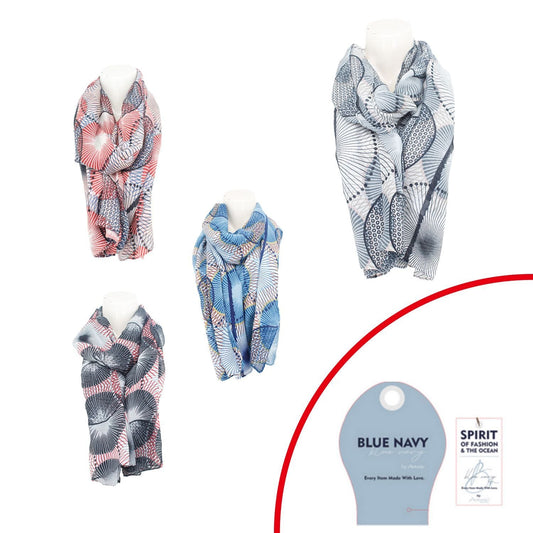 Sommer Damen Schal » Blue Navy Löwenzahn Design » leichter Sommerschal 180 x 90 cm » Halstuch mit abstraktem Muster » Damenschal weich & dünn