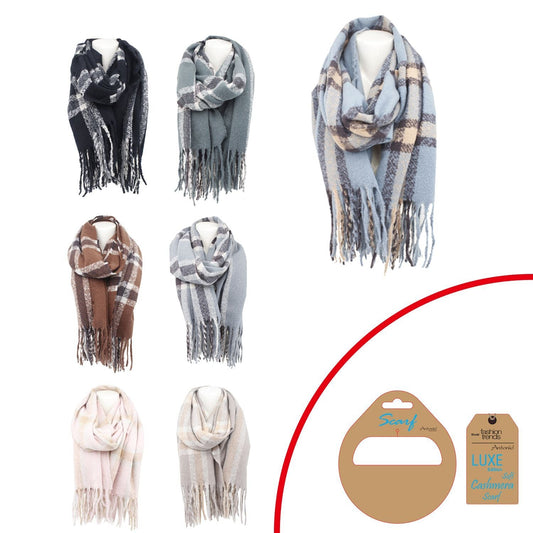 Winter Damen Schal » Winterschal kariert » Cashmera Soft » Damenschal » Fransenschal 180 x 65 cm