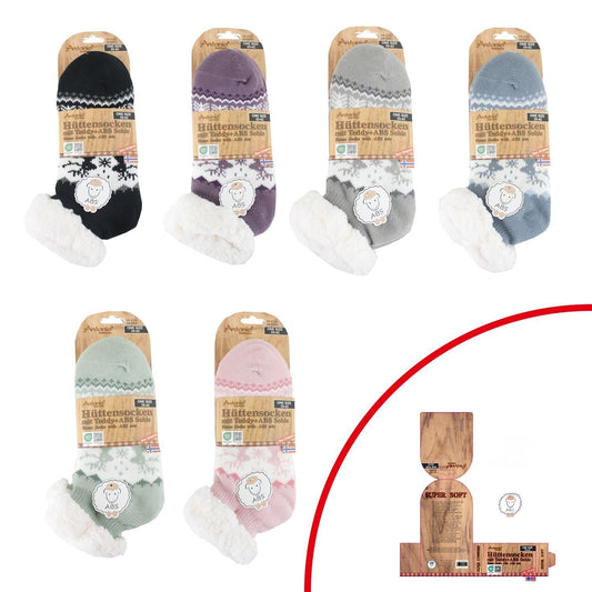 Hüttensocken für Damen » Kuschelsocken » Socken mit Teddy und ABS Sohle » 3/4 Länge | Wintersocken in Einheitsgröße 35-42