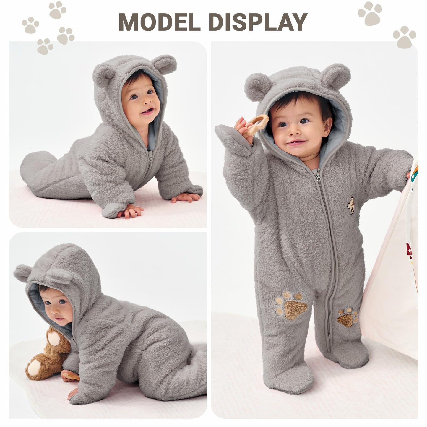 Baby Schneeanzüge Winter Overall mit Kapuze Fleece Strampler Mädchen Jungen Warm Outfits- Gr. 0-3 Monate (59 cm), Gelb