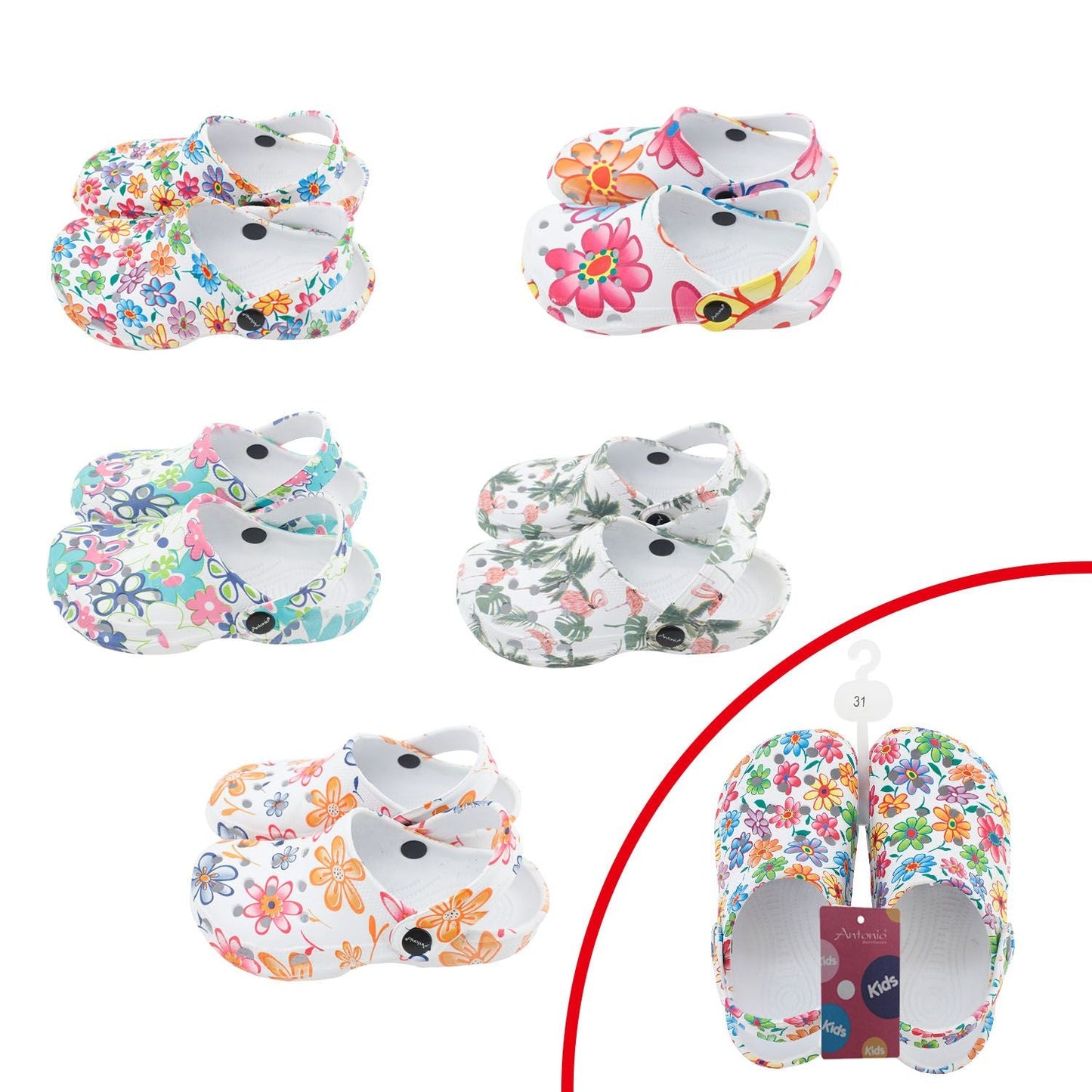 Kinder Clogs mit Blumenmuster » günstige Kinderschuhe » Kinder Badeschlappen » Schuhe für Kleinkinder » Badelatschen mit Riemen und Cut-Outs