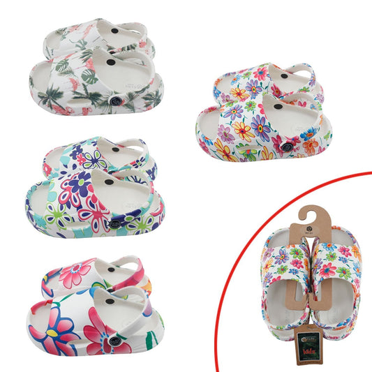 Kinder Badelatschen mit Blumenmuster » günstige Kinderschuhe "Clou Shoes" » Badeschlappen, Schuhe & Slipper » offene Sandalen mit Riemen und Cut-Outs