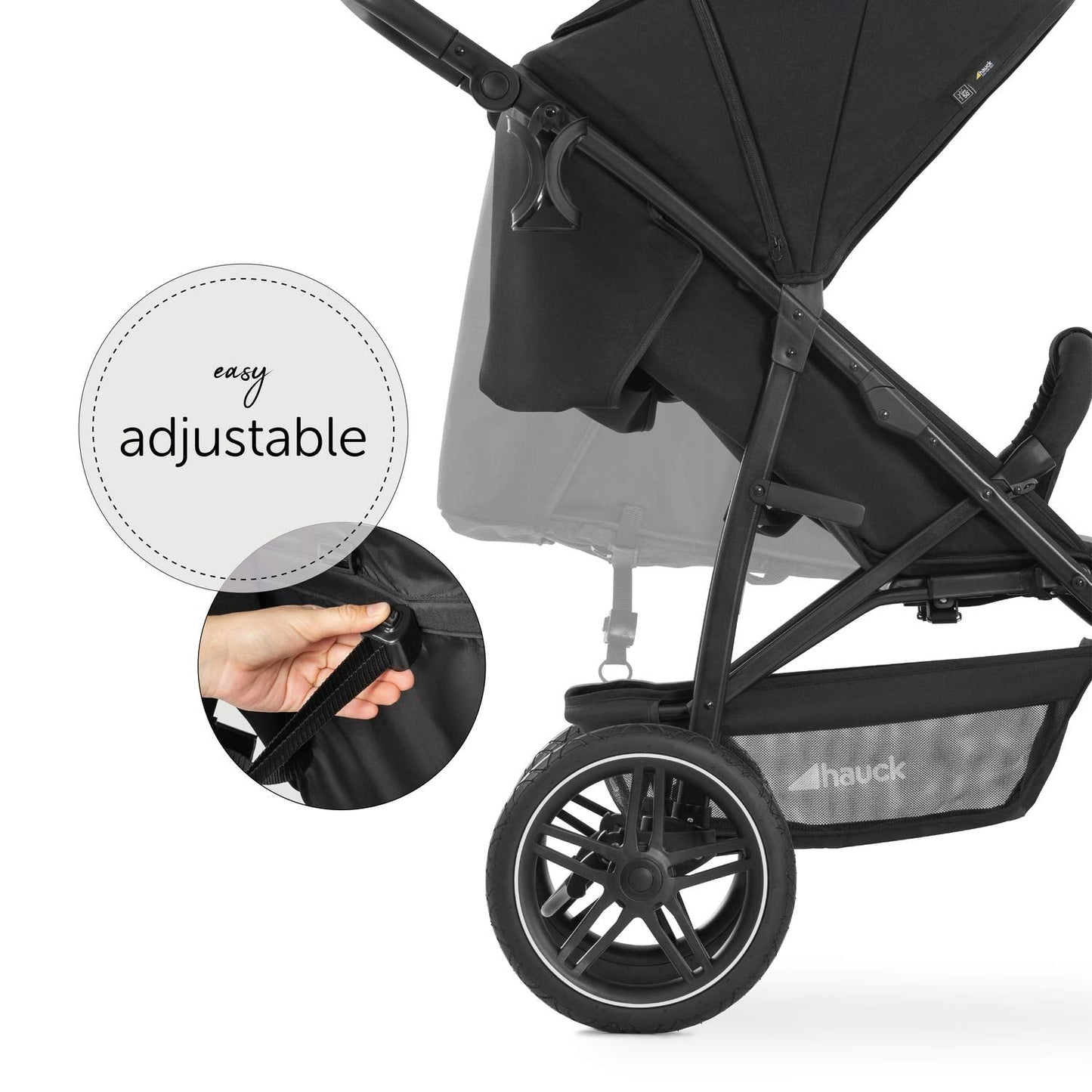 Hauck Buggy Rapid 3R Kinderwagen für Kinder bis 22 kg, mit Gummi Reifen, Klein Zusammenklappbar, UV-Schutz 50+, Schlaffunktion ab Geburt, Höhenverstellbarer Schieber und Großem Korb bis 3 kg (Black)