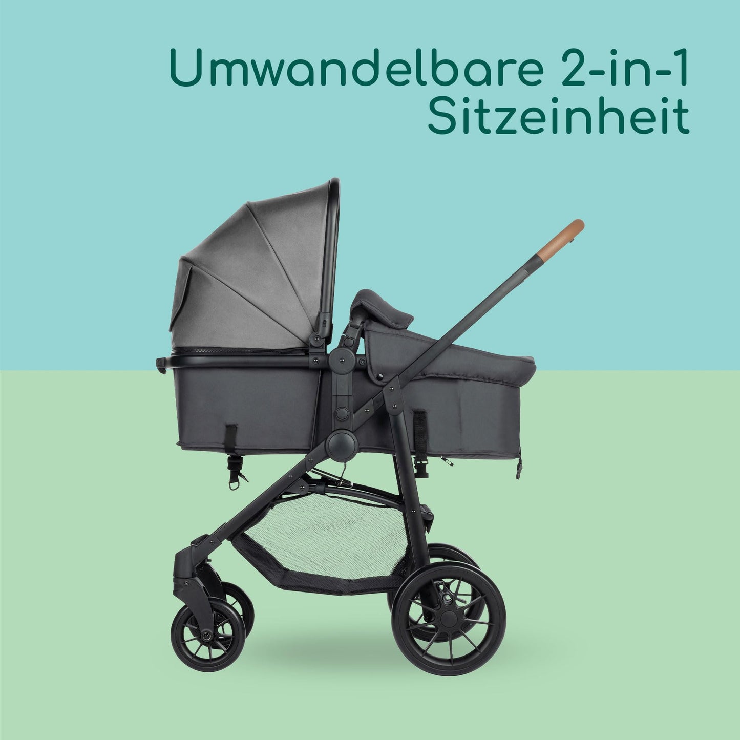 Bebeconfort Luvia Trio, Kinderwagen 3 in 1, 0–4 Jahre (0–22 kg), Baby Kinderwagen, Babyschale, Kinderwagenaufsatz, Smartes Faltsystem, Verstellbarer Schieber, Stoßdämpfung auf Rädern, Mineral Graphite