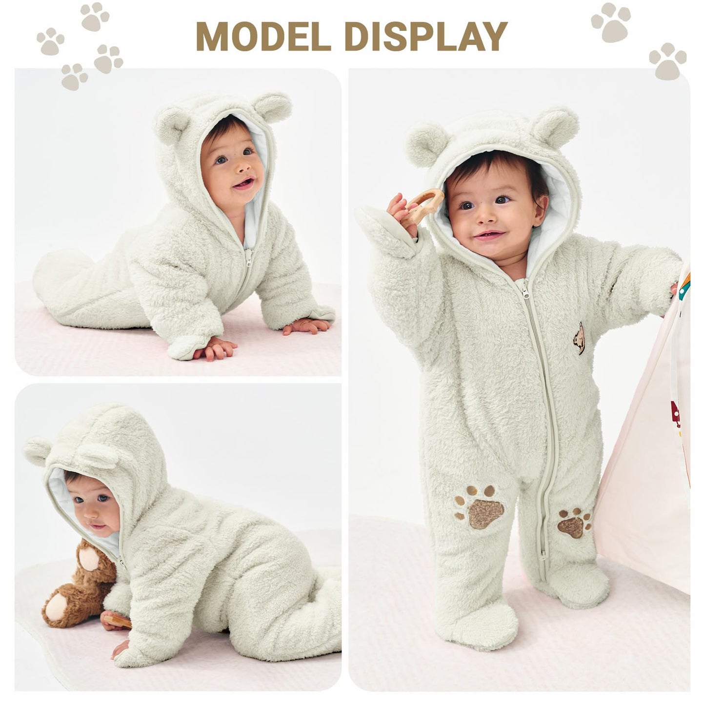 Baby Schneeanzüge Winter Overall mit Kapuze Fleece Strampler Mädchen Jungen Warm Outfits- Gr. 0-3 Monate (59 cm), Gelb