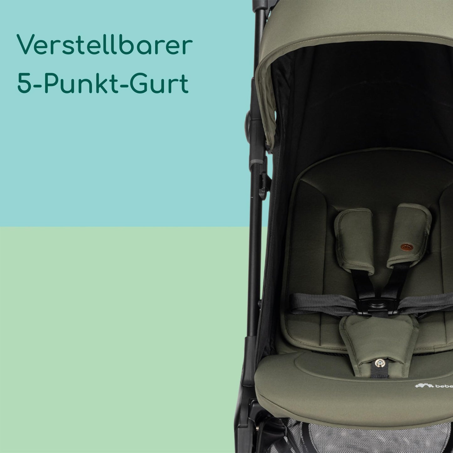 Bebeconfort Zephir, kompakter Baby Kinderwagen, 0–4 Jahre (bis zu 22 kg), leichter Reise Buggy (4,5 kg), in Kabinengröße, flacher und verstellbarer Sitz, Aufbewahrungskorb, Mineral Green