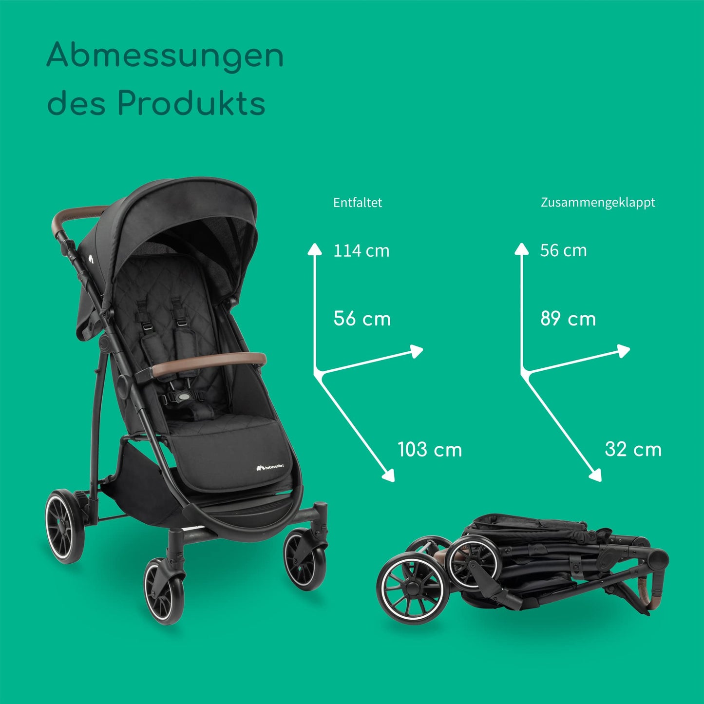 Bebeconfort Zephir, kompakter Baby Kinderwagen, 0–4 Jahre (bis zu 22 kg), leichter Reise Buggy (4,5 kg), in Kabinengröße, flacher und verstellbarer Sitz, Aufbewahrungskorb, Mineral Green