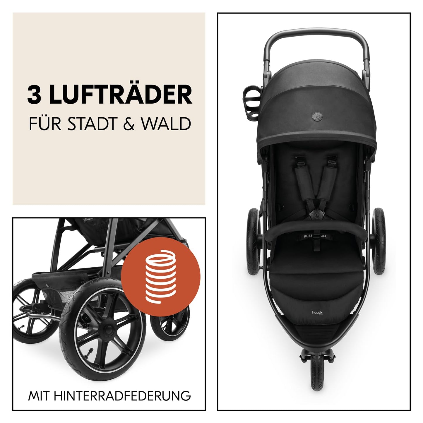 Hauck Buggy Rapid 3R Kinderwagen für Kinder bis 22 kg, mit Gummi Reifen, Klein Zusammenklappbar, UV-Schutz 50+, Schlaffunktion ab Geburt, Höhenverstellbarer Schieber und Großem Korb bis 3 kg (Black)