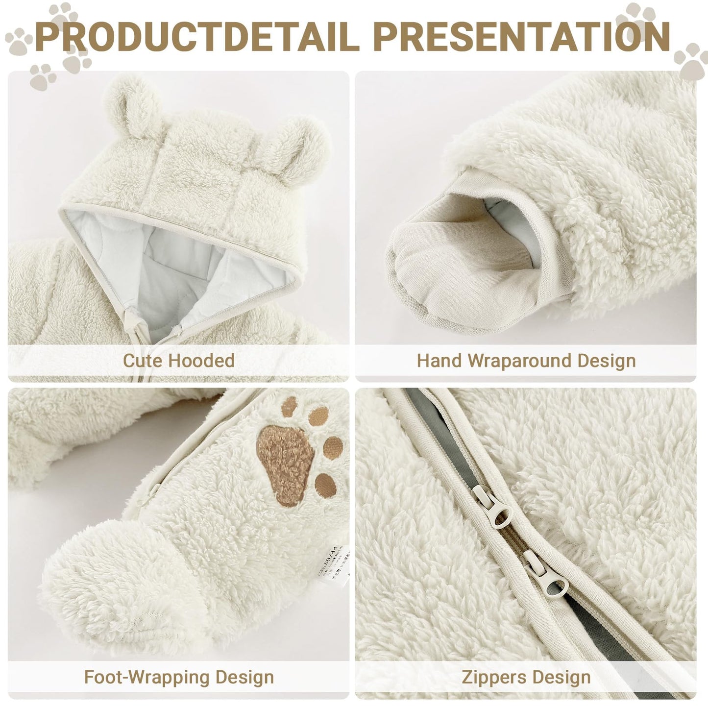 Baby Schneeanzüge Winter Overall mit Kapuze Fleece Strampler Mädchen Jungen Warm Outfits- Gr. 0-3 Monate (59 cm), Gelb