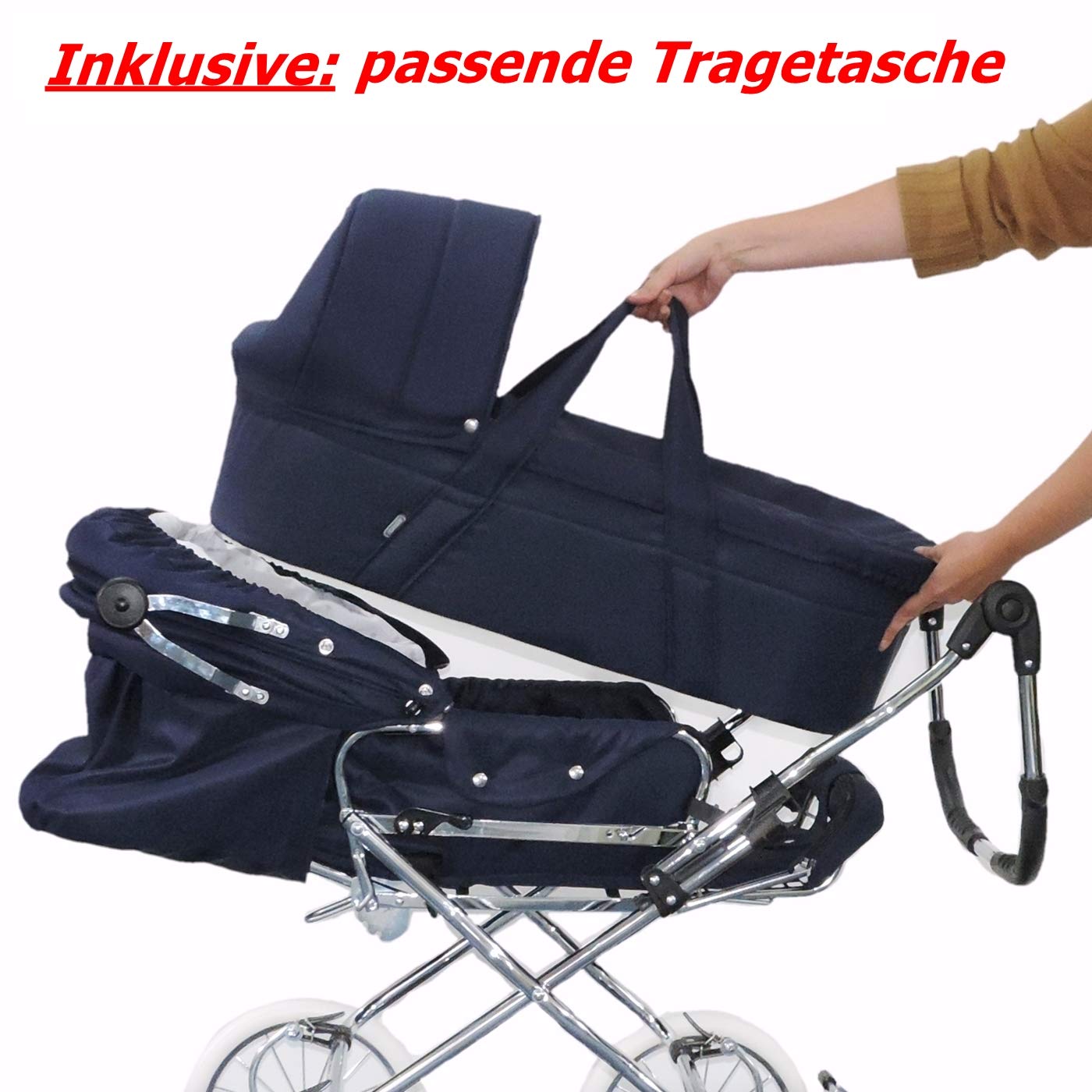 EICHHORN Kinderwagen Kombikinderwagen Komplett-Set, 0-3 Jahre, umbaubar zum Sportwagen, inklusive Babytragetasche, EVA-Rad, marineblau
