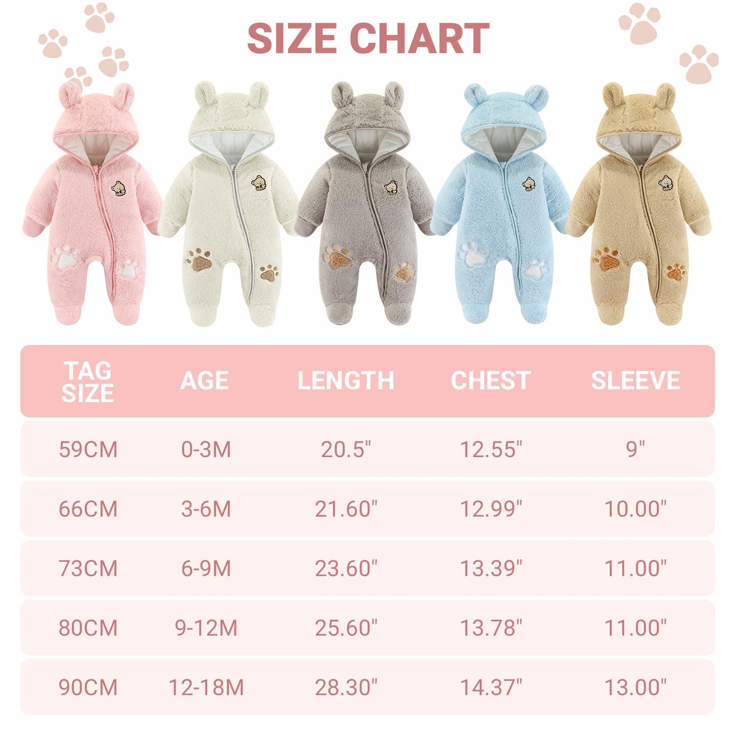 Baby Schneeanzüge Winter Overall mit Kapuze Fleece Strampler Mädchen Jungen Warm Outfits- Gr. 0-3 Monate (59 cm), Gelb