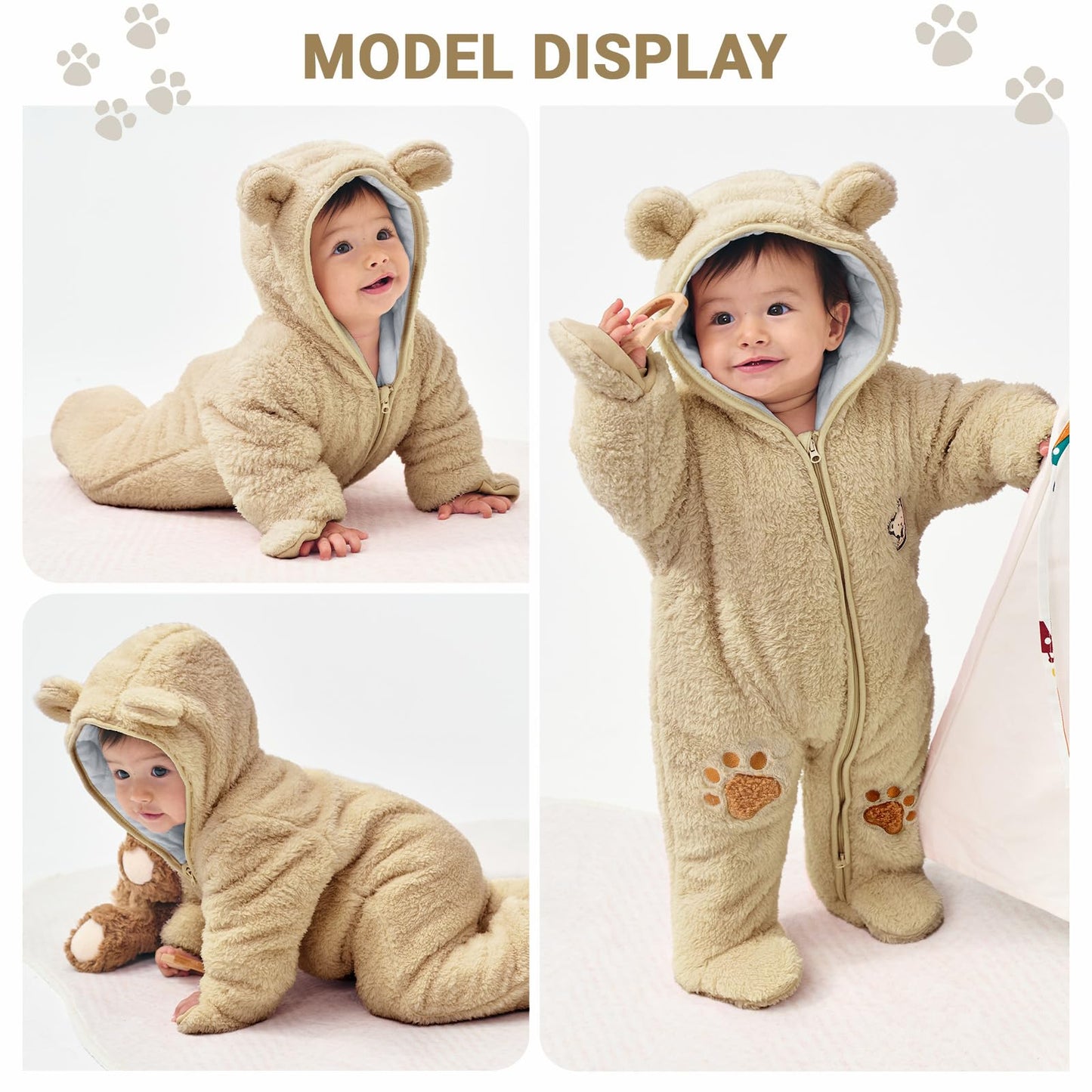 Baby Schneeanzüge Winter Overall mit Kapuze Fleece Strampler Mädchen Jungen Warm Outfits- Gr. 0-3 Monate (59 cm), Gelb