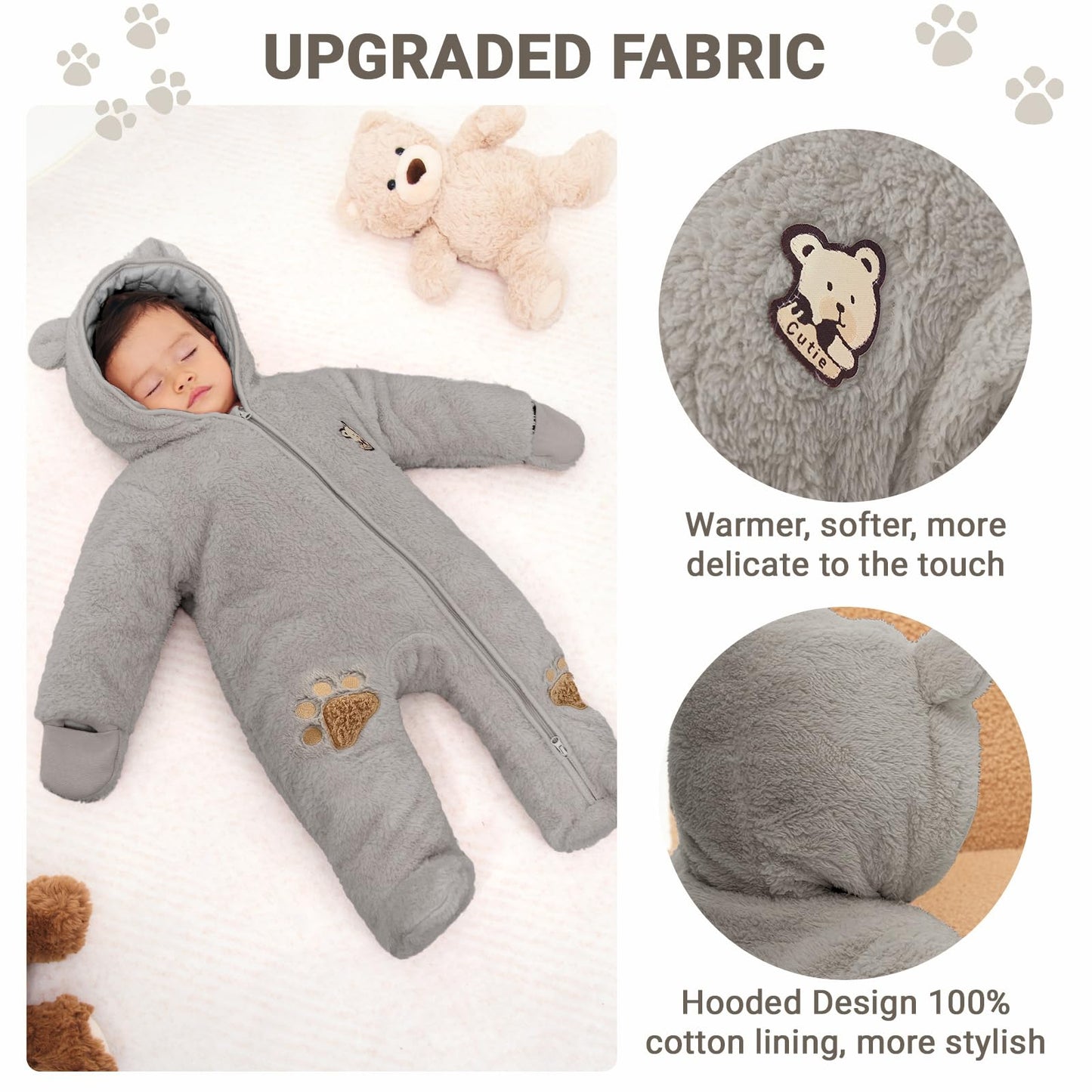 Baby Schneeanzüge Winter Overall mit Kapuze Fleece Strampler Mädchen Jungen Warm Outfits- Gr. 0-3 Monate (59 cm), Gelb