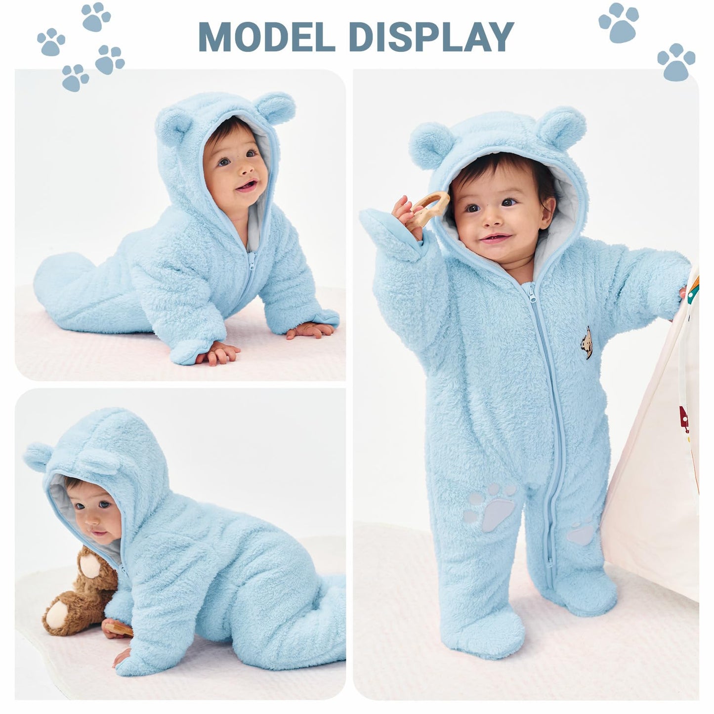 Baby Schneeanzüge Winter Overall mit Kapuze Fleece Strampler Mädchen Jungen Warm Outfits- Gr. 0-3 Monate (59 cm), Gelb