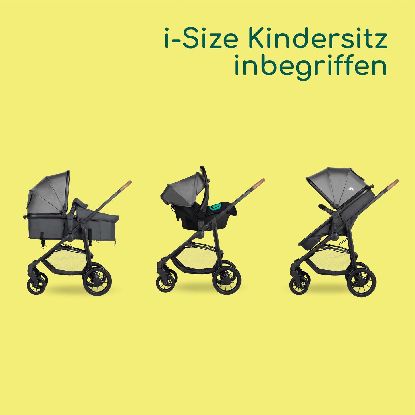 Bebeconfort Luvia Trio, Kinderwagen 3 in 1, 0–4 Jahre (0–22 kg), Baby Kinderwagen, Babyschale, Kinderwagenaufsatz, Smartes Faltsystem, Verstellbarer Schieber, Stoßdämpfung auf Rädern, Mineral Graphite