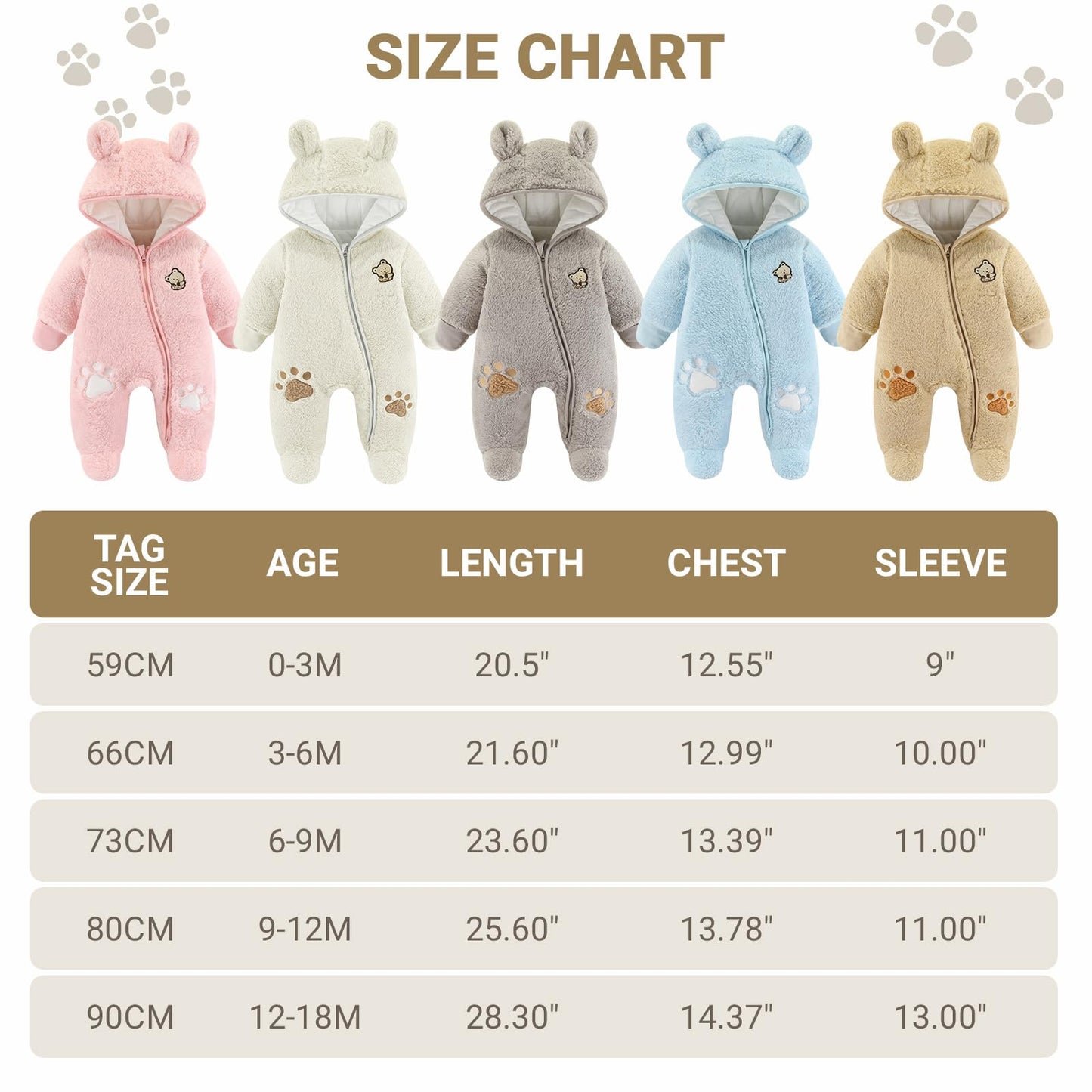 Baby Schneeanzüge Winter Overall mit Kapuze Fleece Strampler Mädchen Jungen Warm Outfits- Gr. 0-3 Monate (59 cm), Gelb