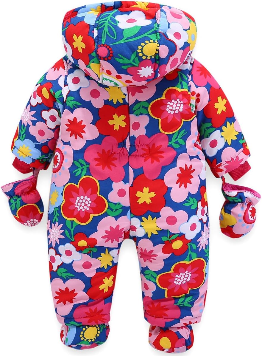 Baby Winter Overall Mit Kapuze Schneeanzüge mit Handschuhen und Füßlinge Mädchen Jungen Warm Kleidungsset