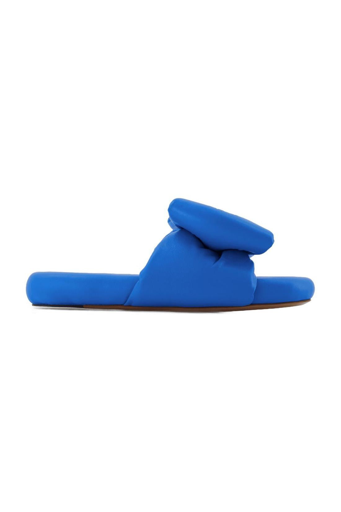 Bow Padded Slides - Off White - Blue - Leather