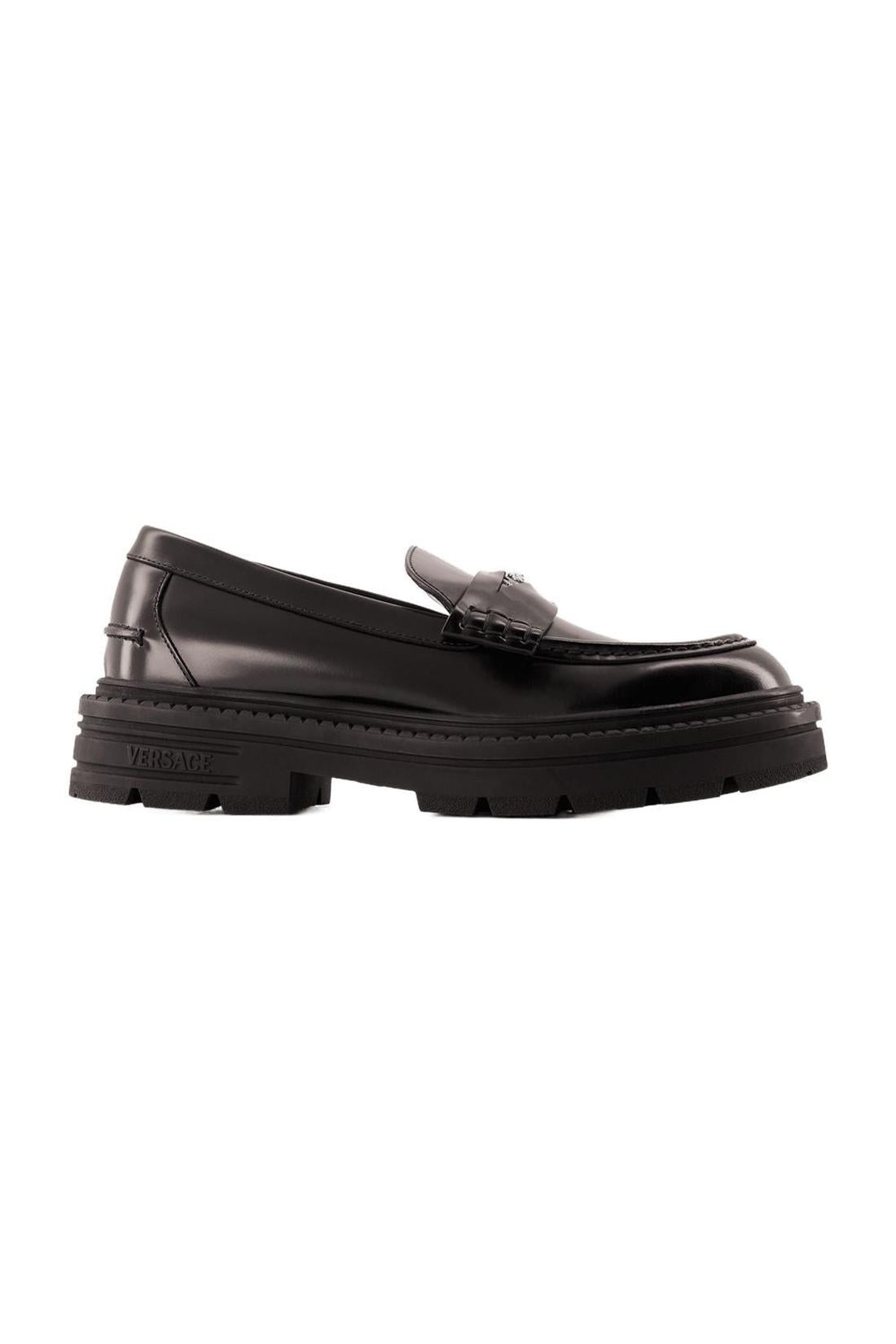Flache Schuhe Loafers Calf Leather - Versace - Leder - Schwarz
