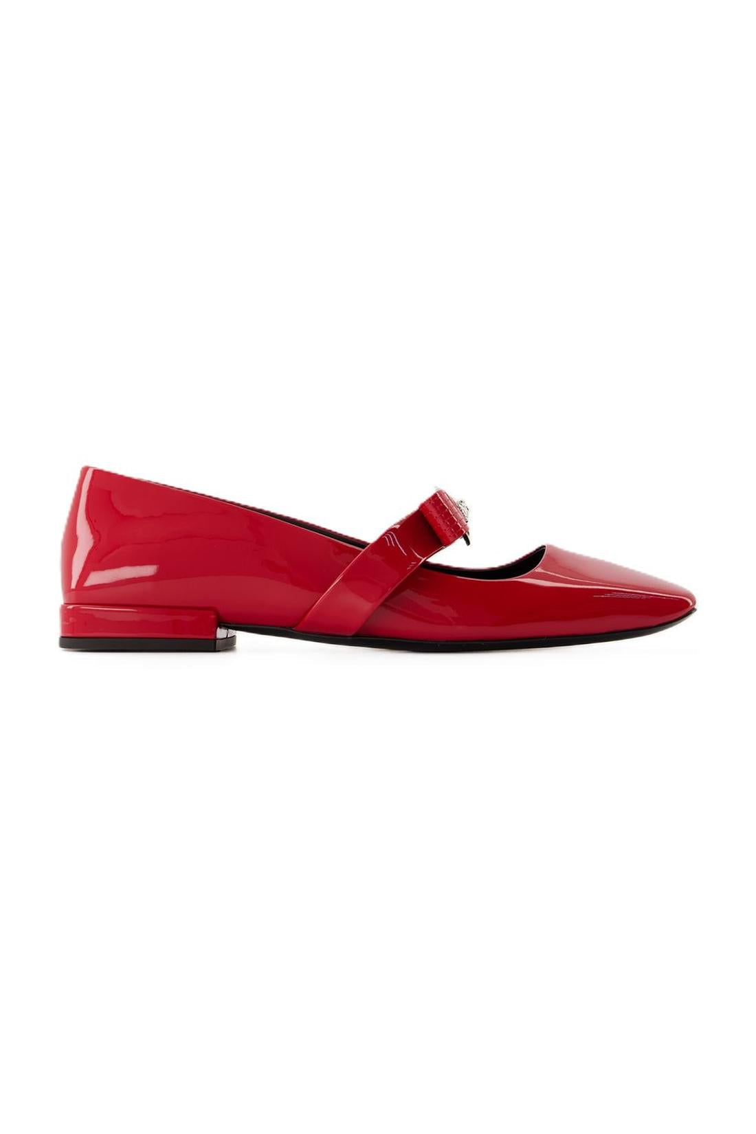 Flache Schuhe Gianni Ribbon - Versace - Leder - Rot