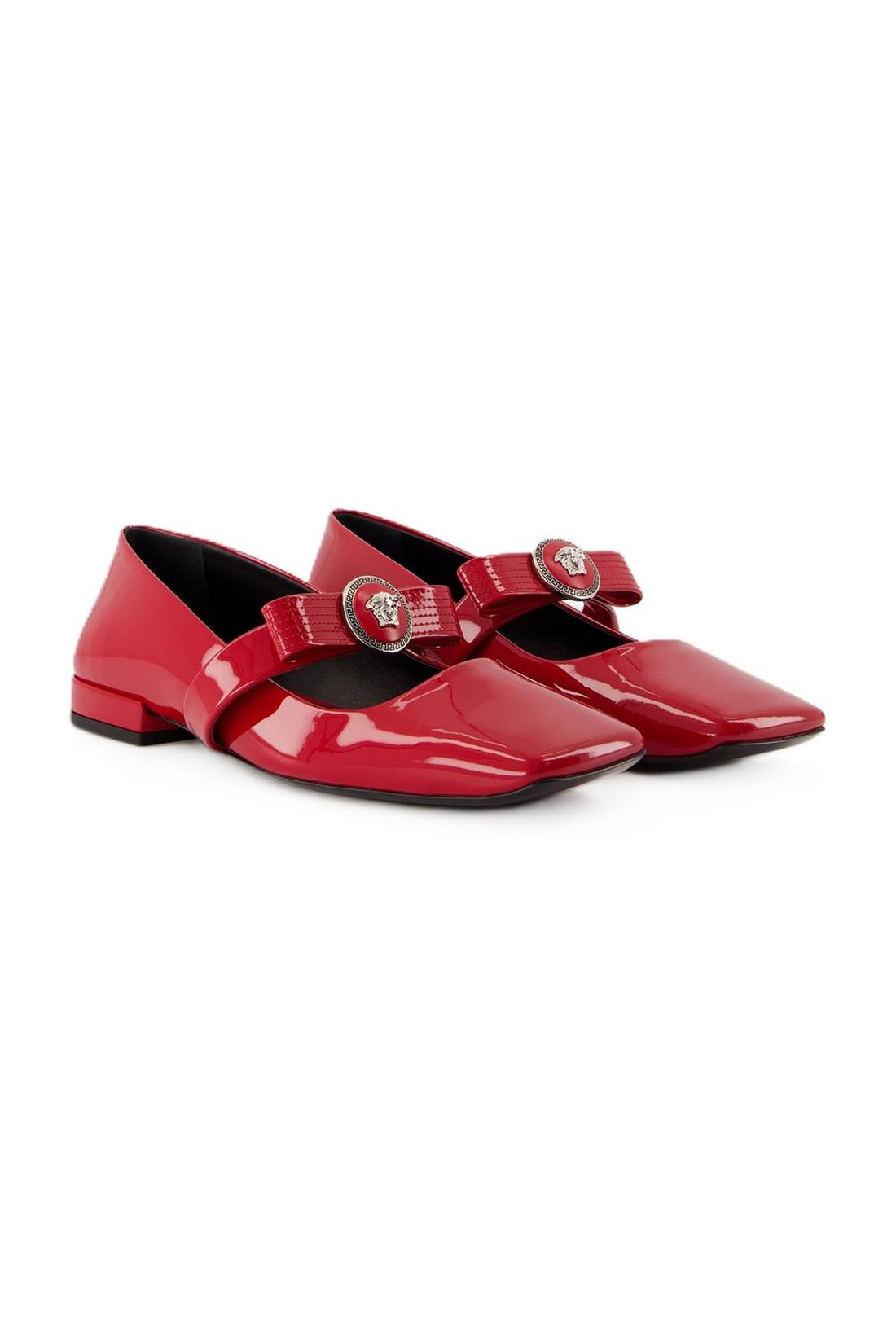 Flache Schuhe Gianni Ribbon - Versace - Leder - Rot