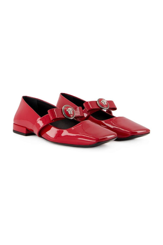 Flache Schuhe Gianni Ribbon - Versace - Leder - Rot