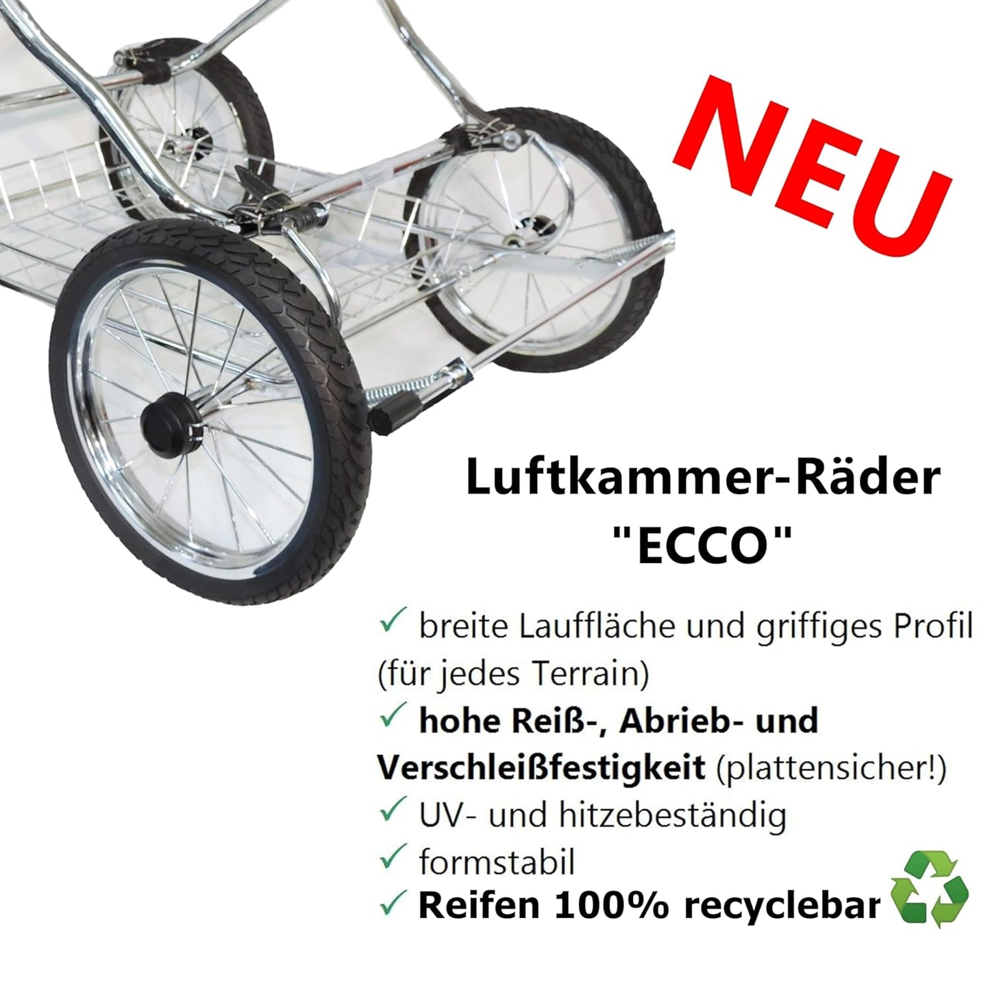 EICHHORN Kinderwagen Kombikinderwagen Komplett-Set, 0-3 Jahre, umbaubar zum Sportwagen, inklusive Babytragetasche, Stoff Grau, ECCO-Räder