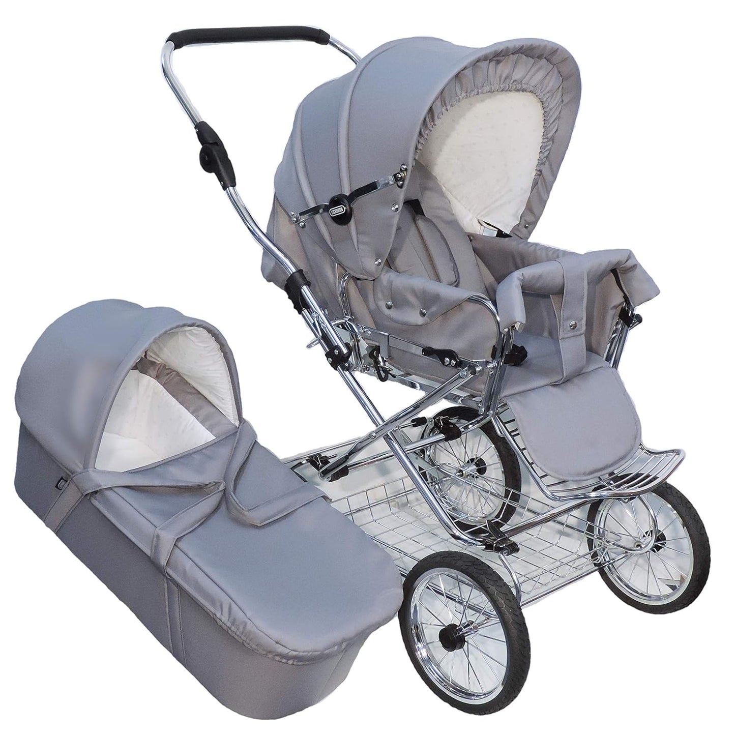 EICHHORN Kinderwagen Kombikinderwagen Komplett-Set, 0-3 Jahre, umbaubar zum Sportwagen, inklusive Babytragetasche, Stoff Grau, ECCO-Räder