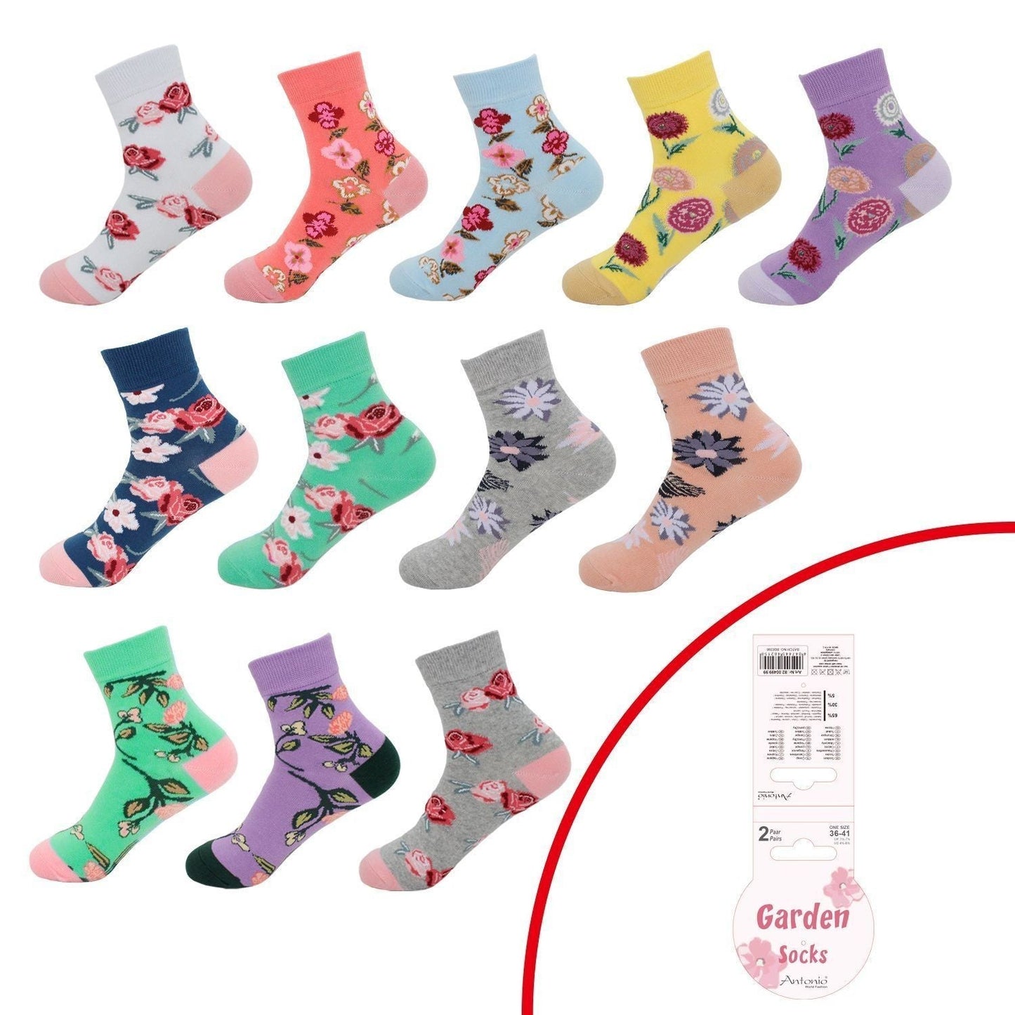 2er Pack Damen Socken » 2 Paar Strümpfe "Garden Socks" » atmungsaktive Damensocken in Einheitsgröße (36-41) » Garden Blumendesign