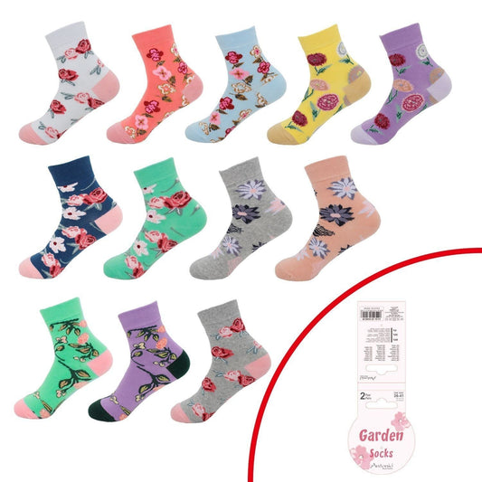 2er Pack Damen Socken » 2 Paar Strümpfe "Garden Socks" » atmungsaktive Damensocken in Einheitsgröße (36-41) » Garden Blumendesign