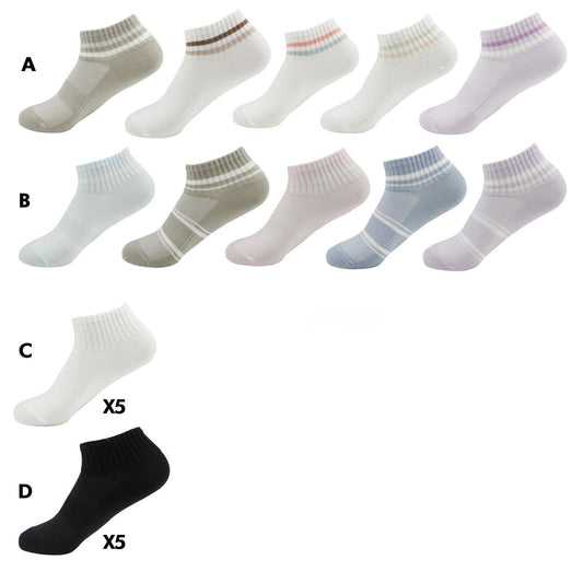 Damen Sneaker Socken » Set 5 Paar Strümpfe » 5er Pack Sneakersocken » Baumwollsocken mit elastischem Mittelfußband