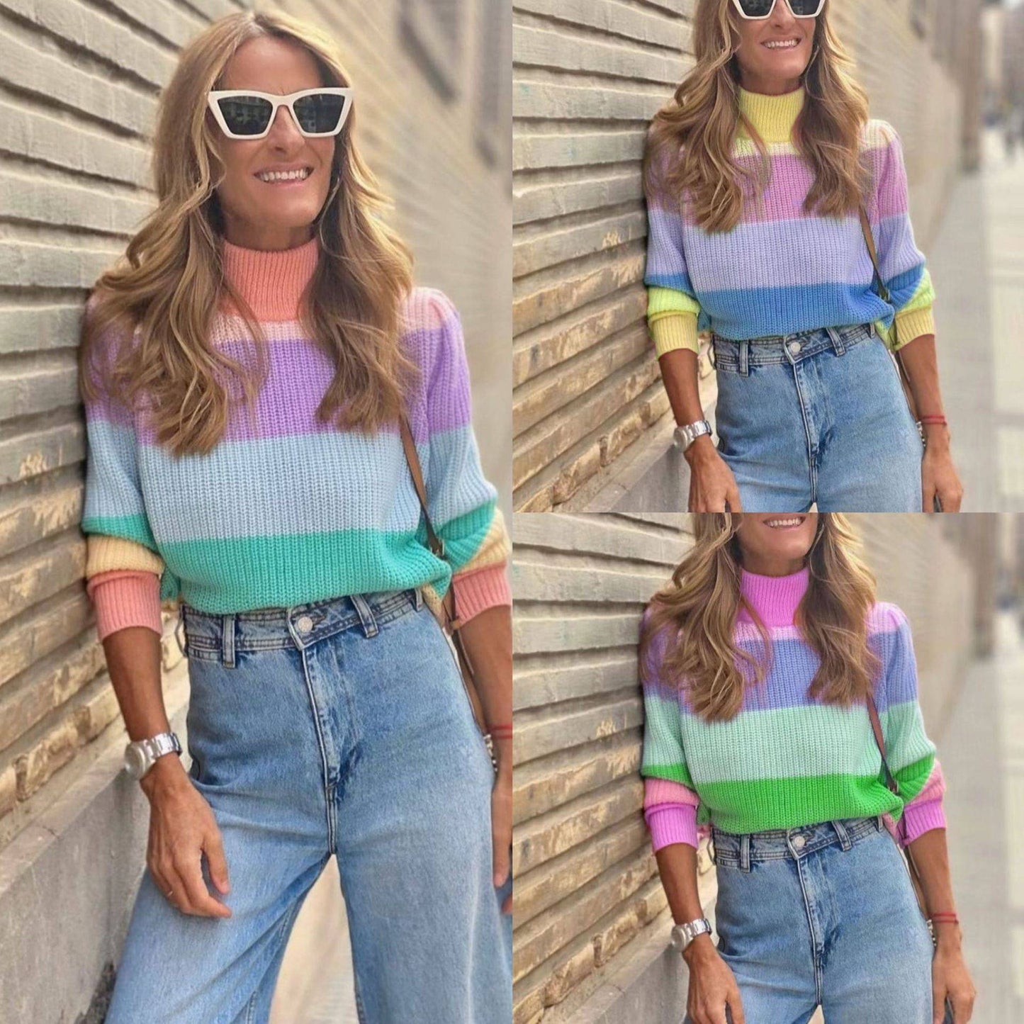 Women´s Rainbow Stripe Knit Sweater