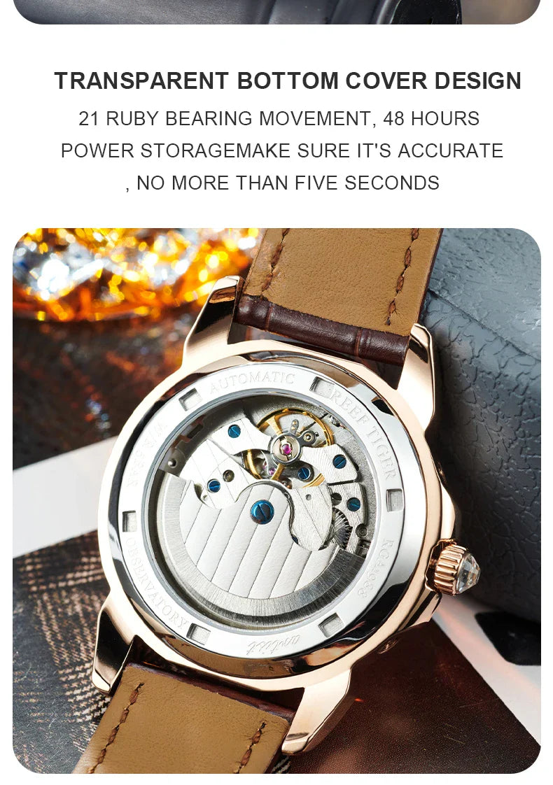 Automatic moonphase  watch by reef tiger diamonds bezel blue dial