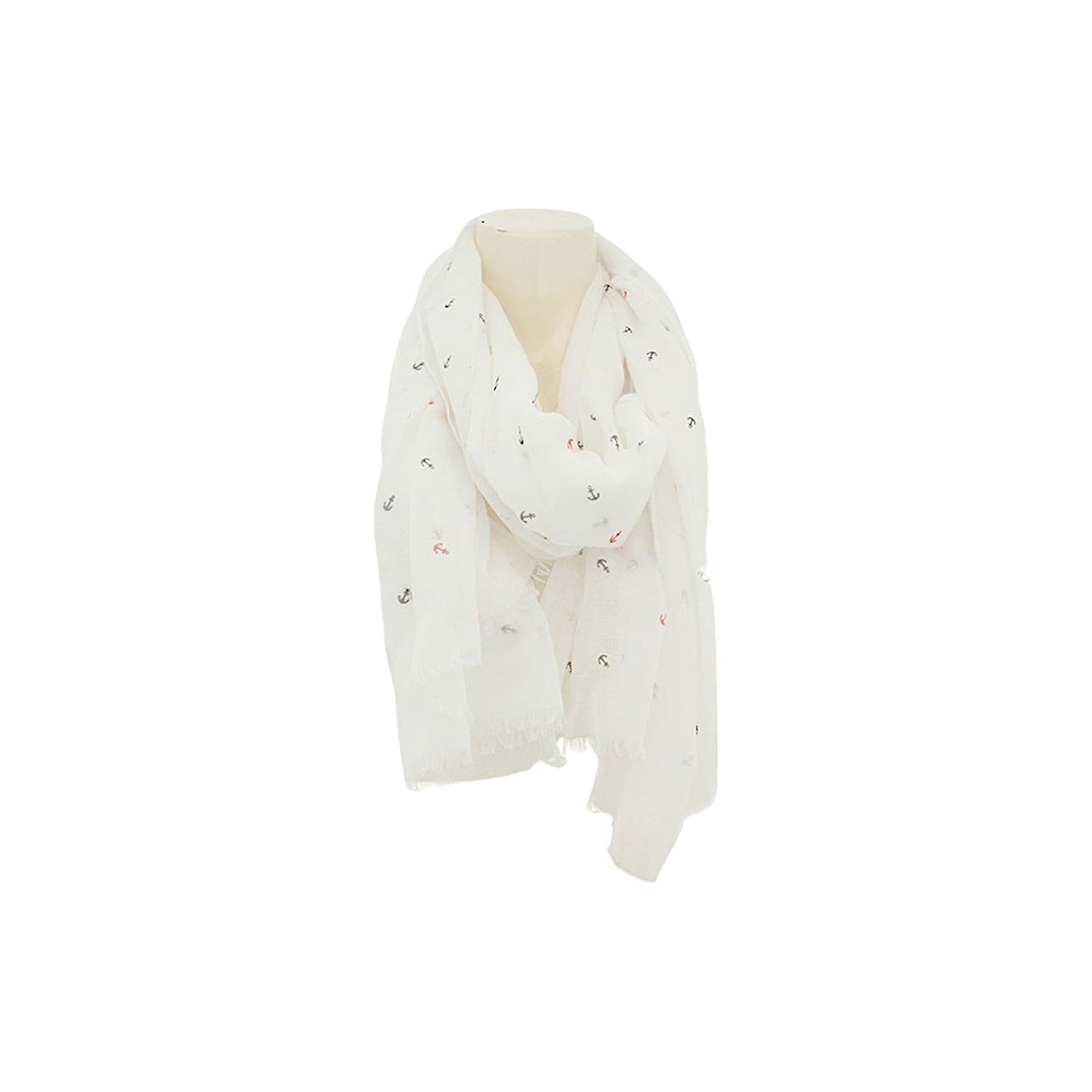 Sommer Damen Schal » Maritimes Design » leichter Sommerschal 180 x 70 cm » Halstuch weiß mit Ankern » Damenschal weich & dünn